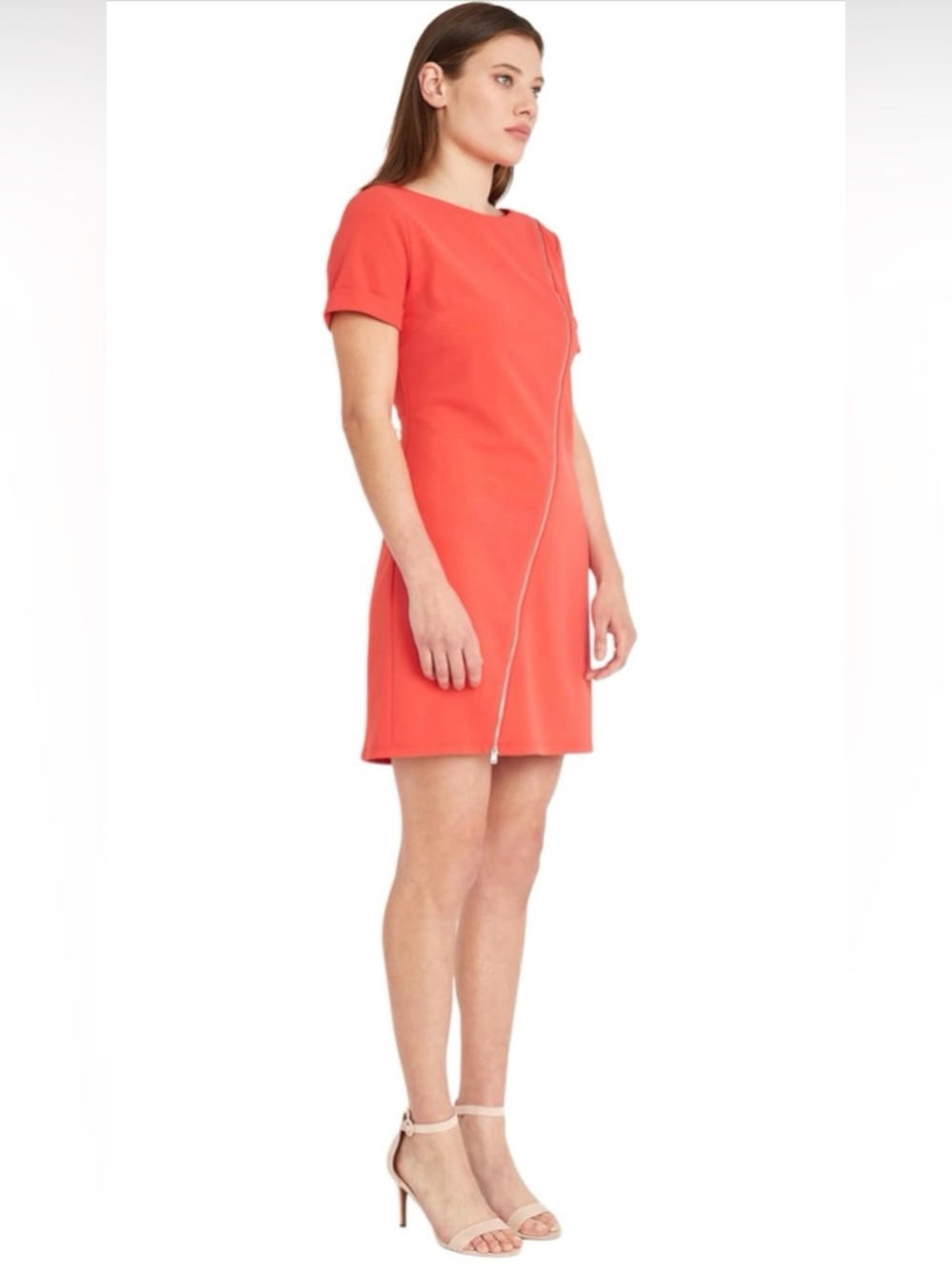 NWT-Donna Morgan Women's Short Sleeve Scuba Crepe Dress with Zipper Detail - Picture 3 of 9